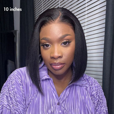 Melted Hair Natural Black Short Cut / Bob Wig Glueless 13x6 Frontal Wig