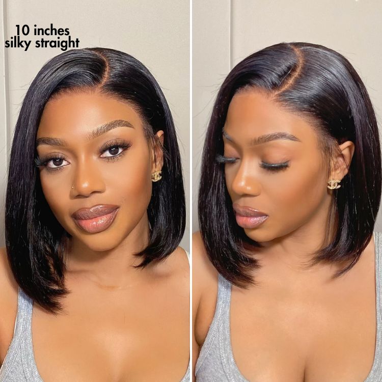 Melted Hair Natural Black Short Cut / Bob Wig Glueless 13x6 Frontal Wig