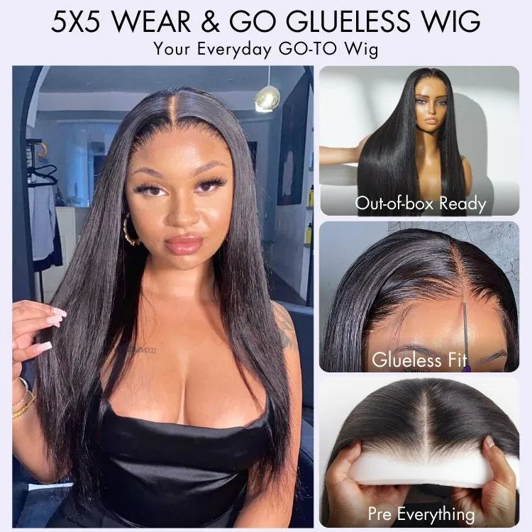 AiryFit Scalp Care Wigs - Silky Straight Middle Part Glueless 5x5 Closure Lace Long Wig Pre-Cut Lace
