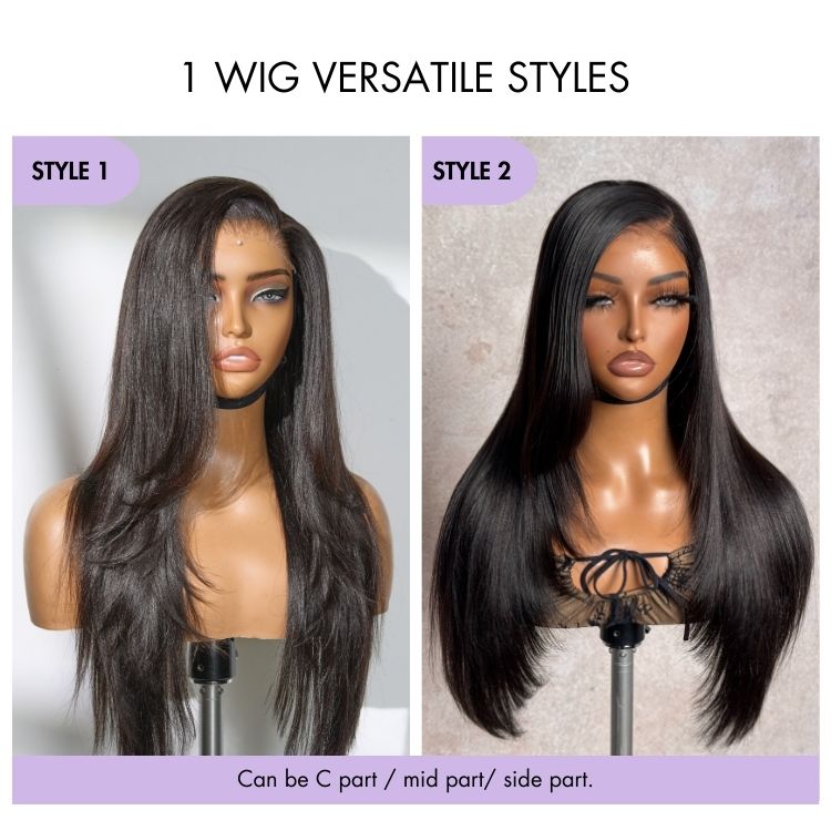 New Customers Only | Halo Hair Style All-Day Comfort Wig Layered Light Yaki Straight Glueless 7x6 Closure HD Lace Human Hair Wig Pre-Cut Lace