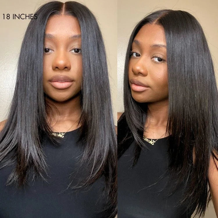 Black 180% Density Layered Cut Glueless 5x5 Closure Lace Wig Pre-Plucked Hairline - US Only