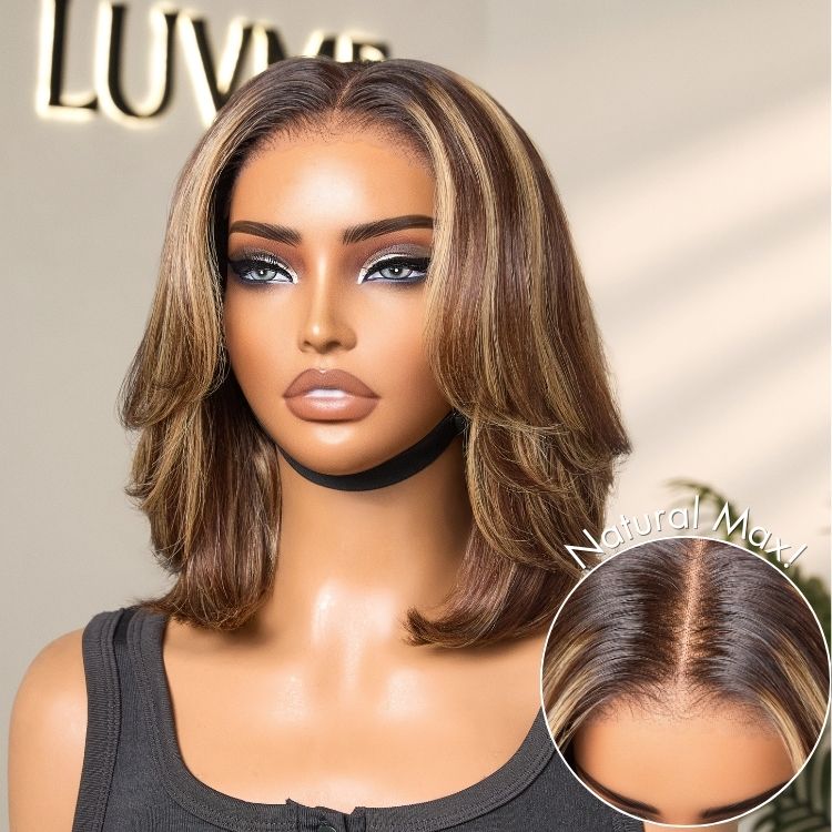 Tiktok Exclusive Deal | Blonde Highlight / Brown Highlight Short Layered Bob Wig Glueless 5x5 Closure Pre-Cut Lace Wig