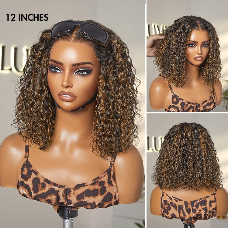 New Customers Only | Brown Highlight / Natural Black / Blonde Highlight Deep Curly Glueless 5x5 Closure Pre-Cut Lace Wig