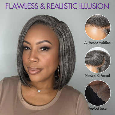 AiryFit Scalp Care Wigs -Salt and Pepper Glueless Minimalist HD Lace Bob Wig Pre-Cut Lace - US Only