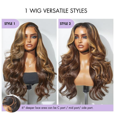 Halo Hair Style All-Day Comfort Wig 180% Density Honey Golden Blonde Loose Body Wave 7x6 Closure HD Lace Human Hair Wig Pre-Cut Lace