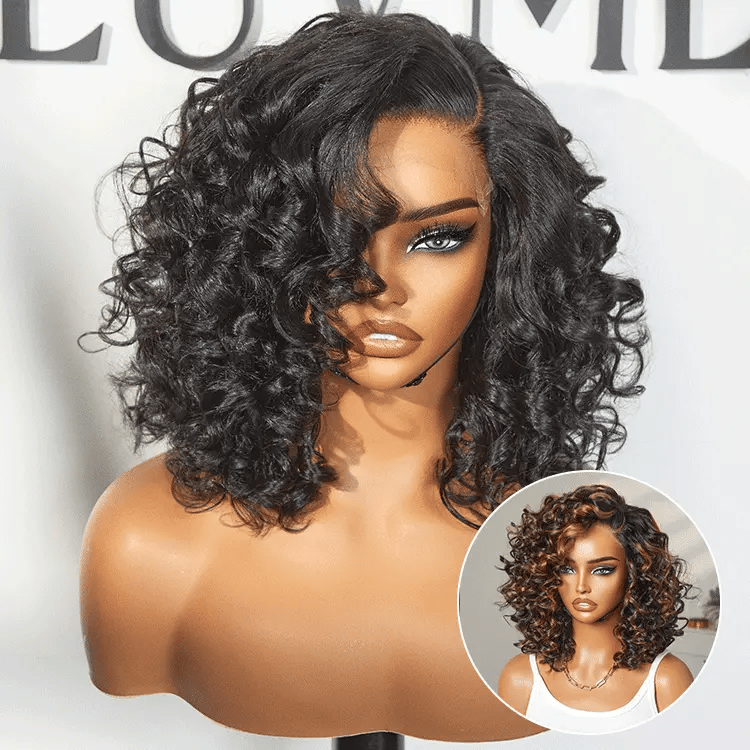 Halo Hair Style Hair Mature Bouncy Curl Left C Part Glueless Minimalist HD Lace Wig Pre-Cut Lace