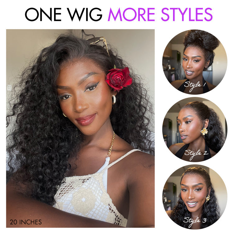 Halo Hair Style Flexiwig PreMax Wigs | Water Wave Flexi-Fit Invisi Drawstring Cap 360 Lace Long Curly Wig Pre-Cut Lace