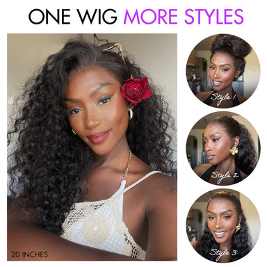 Halo Hair Style Flexiwig PreMax Wigs | Water Wave Flexi-Fit Invisi Drawstring Cap 360 Lace Long Curly Wig Pre-Cut Lace