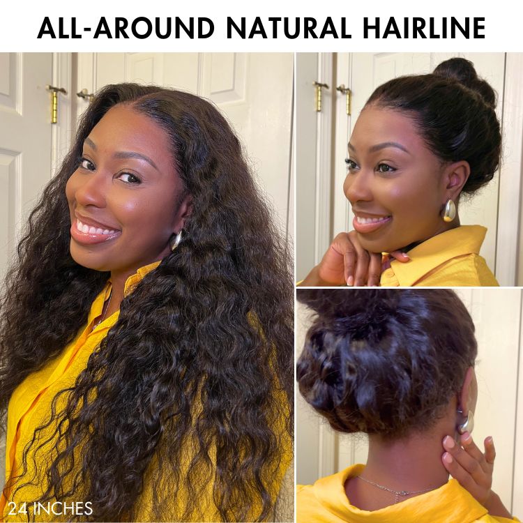 Halo Hair Style Flexiwig PreMax Wigs | Water Wave Flexi-Fit Invisi Drawstring Cap 360 Lace Long Curly Wig Pre-Cut Lace