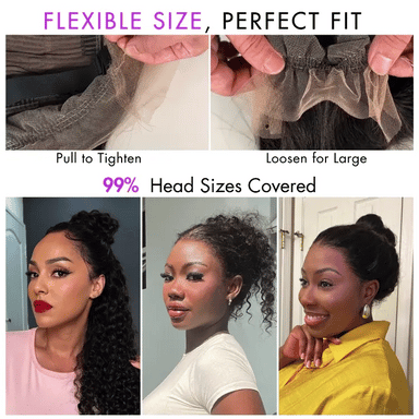 Halo Hair Style Flexiwig PreMax Wigs | Water Wave Flexi-Fit Invisi Drawstring Cap 360 Lace Long Curly Wig Pre-Cut Lace