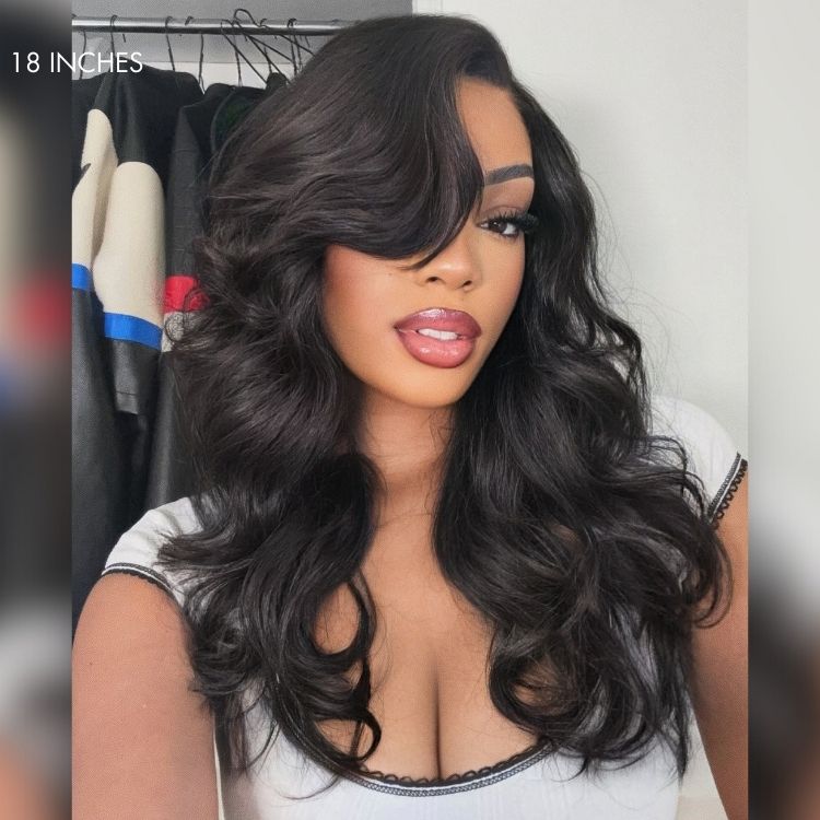 Halo Hair Style All-Day Comfort Wig 180% Density Butterfly Cut Layered Loose Body Wave Glueless 7x6 Closure HD Lace Human Hair Wig Pre-Cut Lace