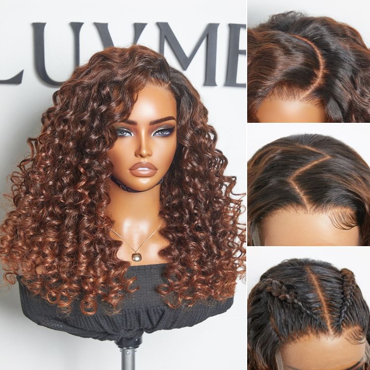 Halo Hair Style Hair PartingMax Glueless Wig Ombre Copper Brown Water Wave 7x6 Closure HD Lace Wig  - US Only