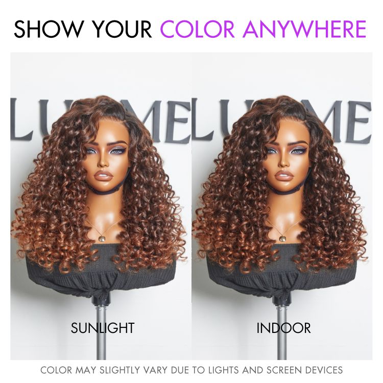 Halo Hair Style Hair PartingMax Glueless Wig Ombre Copper Brown Water Wave 7x6 Closure HD Lace Wig  - US Only