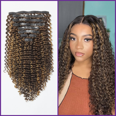 Melted Hair Brown Highlights Deep Wave Clip-In Extensions – Style 8810