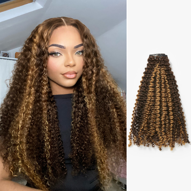 Melted Hair Brown Highlights Deep Wave Clip-In Extensions – Style 8810