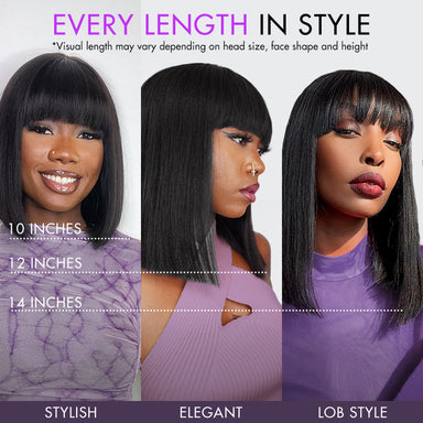 New Customers Only | Ash Blonde Highlights Yaki Blunt Cut Bob Wig with Bangs Glueless Minimalist Lace Short Wig Breathable Cap