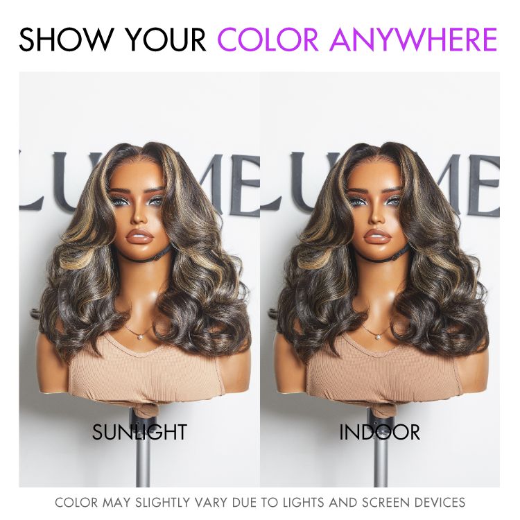 Curtain Bangs Blonde Highlight Loose Wave Glueless 5x5 Closure Pre-Cut Lace Wig All Head Sizes Fit Cap - US Only