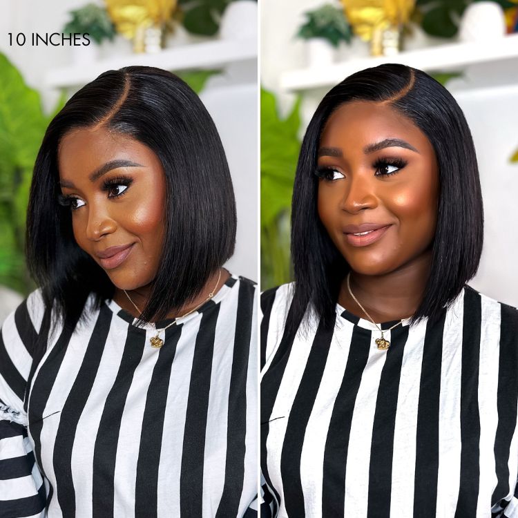Halo Hair Style All-Day Comfort Wig Blunt Cut Bob Glueless Minimalist HD Lace Short Human Hair Wig Pre-Cut Lace
