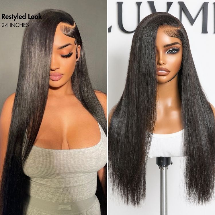 US Only - Halo Hair Style All-Day Comfort Wig 200% Density Bone Straight Glueless 7x6 Closure HD Lace Human Hair Wig Pre-Cut Lace