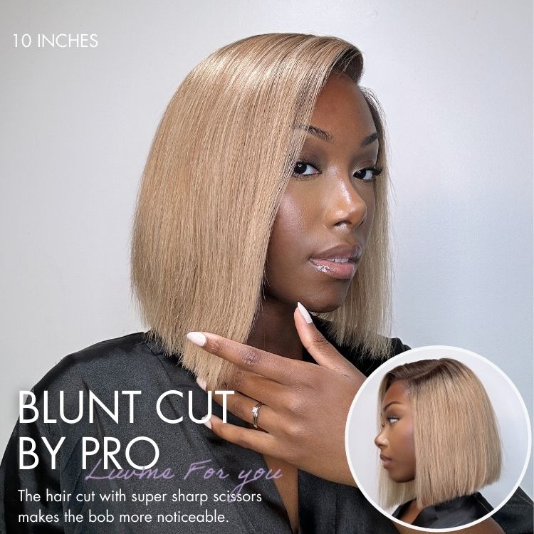 Halo Hair Style All-Day Comfort Wig Ash Blonde Blunt Cut Bob Glueless Minimalist HD Lace Short Bob Wig Pre-Cut Lace
