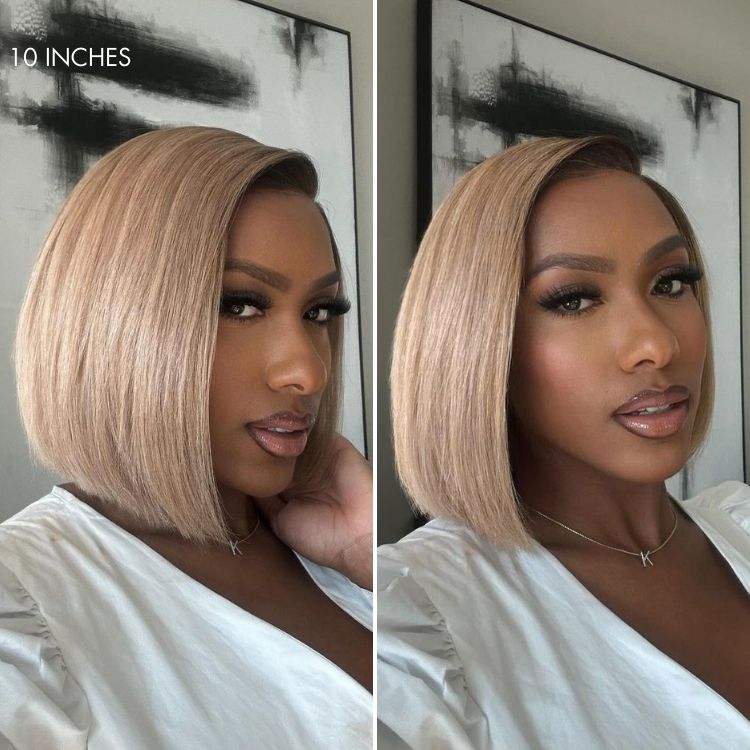 Halo Hair Style All-Day Comfort Wig Ash Blonde Blunt Cut Bob Glueless Minimalist HD Lace Short Bob Wig Pre-Cut Lace