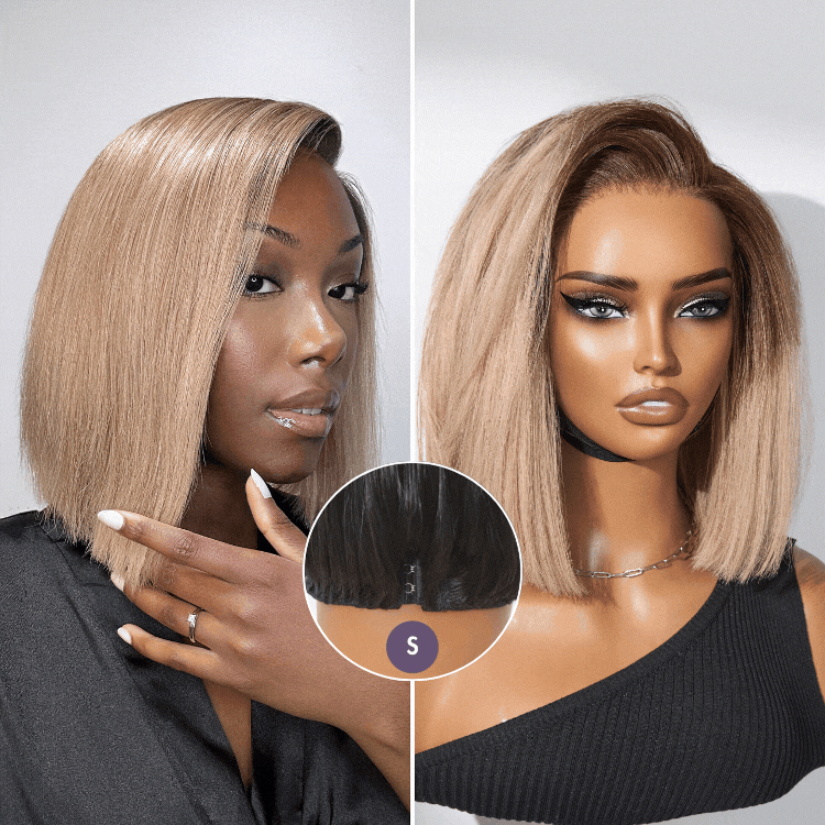 Melted Hair Natural Black Wavy / Curly Bob Wig Glueless Pre-Cut Lace Wig