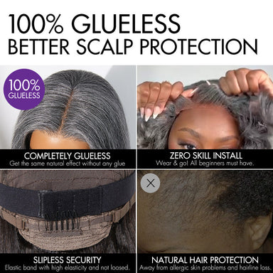 Halo Hair Style Hair 180% Density Salt and Pepper Straight Glueless Minimalist HD Lace T Part Grey Wig Pre-Cut Lace
