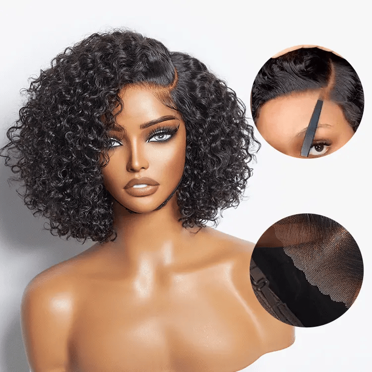 EasyGlam Trendy Short Cut Curly Minimalist HD Lace Glueless Side Part Wig 100% Human Hair Pre-Cut Lace