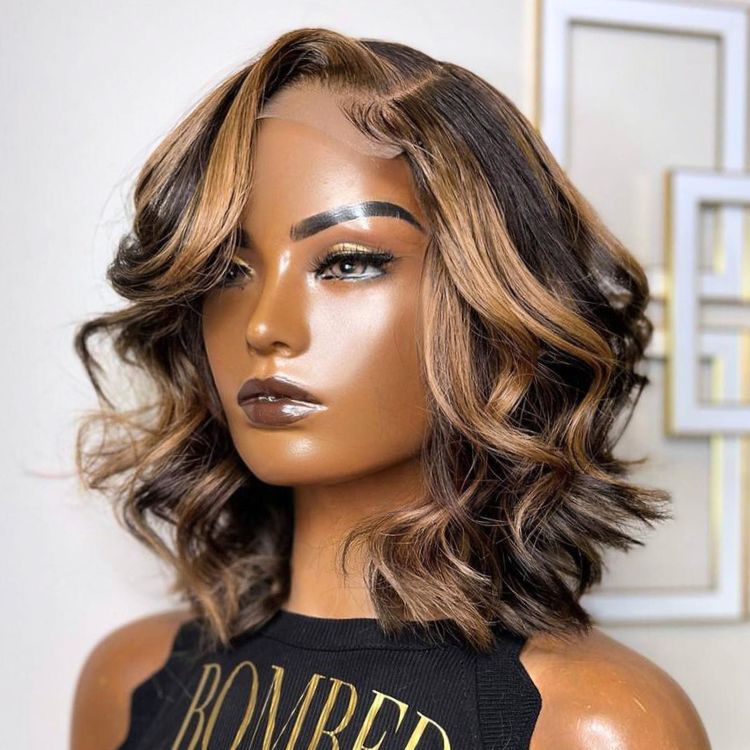 Halo Hair Style Hair Blonde Mix Loose Wave 5x5 Closure HD Lace Glueless Side Part Short Wig - US Only