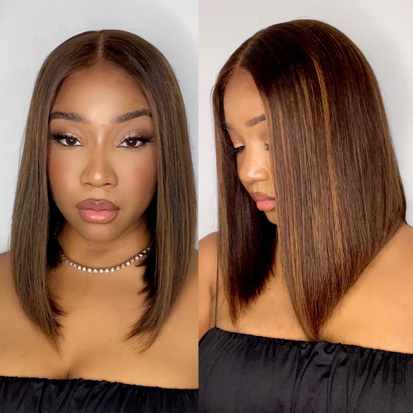Special Deal | Glueless Chestnut Brown Highlights Straight 4x4 Closure Bob Wig - US Only