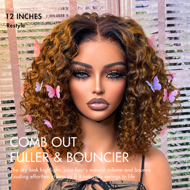 New Customers Only | Brown Highlight / Natural Black / Blonde Highlight Deep Curly Glueless 5x5 Closure Pre-Cut Lace Wig