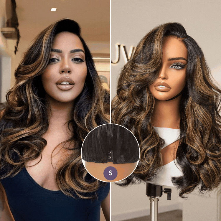 Halo Hair Style All-Day Comfort Wig 200% Density Brown Highlight Loose Body Wave Glueless Minimalist HD Lace Wig Pre-Cut Lace