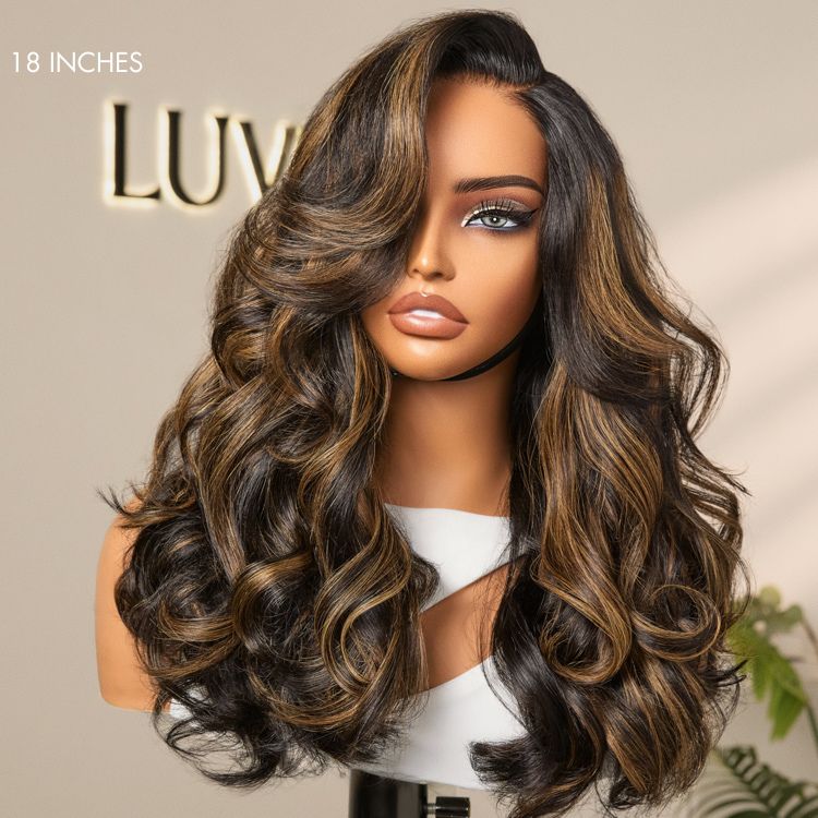 Halo Hair Style All-Day Comfort Wig 200% Density Brown Highlight Loose Body Wave Glueless Minimalist HD Lace Wig Pre-Cut Lace