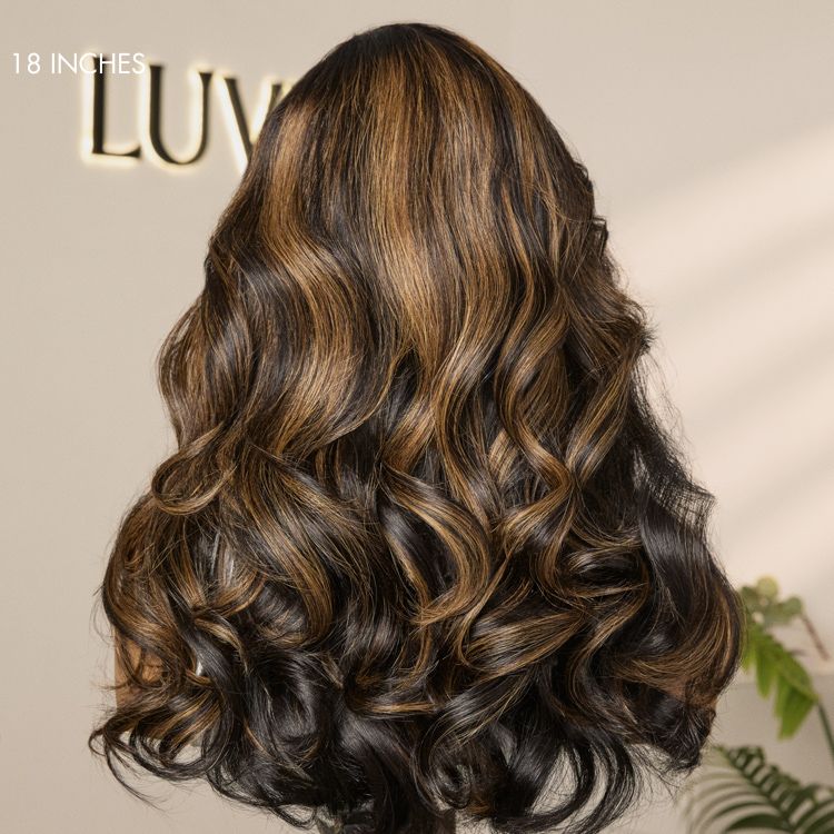 Halo Hair Style All-Day Comfort Wig 200% Density Brown Highlight Loose Body Wave Glueless Minimalist HD Lace Wig Pre-Cut Lace