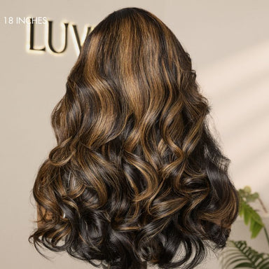 Halo Hair Style All-Day Comfort Wig 200% Density Brown Highlight Loose Body Wave Glueless Minimalist HD Lace Wig Pre-Cut Lace