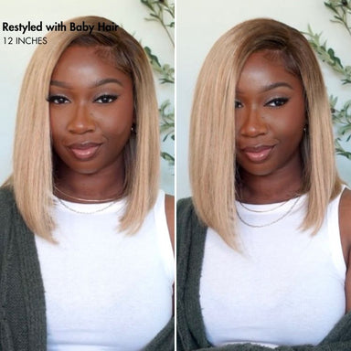 Halo Hair Style All-Day Comfort Wig Ash Blonde Blunt Cut Bob Glueless Minimalist HD Lace Short Bob Wig Pre-Cut Lace