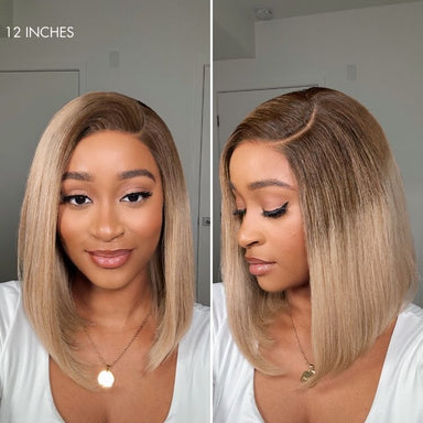 Halo Hair Style All-Day Comfort Wig Ash Blonde Blunt Cut Bob Glueless Minimalist HD Lace Short Bob Wig Pre-Cut Lace