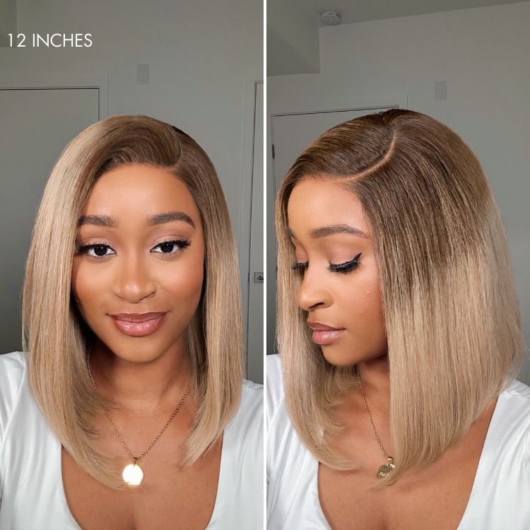 Halo Hair Style All-Day Comfort Wig Ash Blonde Blunt Cut Bob Glueless Minimalist HD Lace Short Bob Wig Pre-Cut Lace