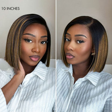 Halo Hair Style All-Day Comfort Wig Brown Highlight Blunt Cut Bob Glueless Minimalist HD Lace Wig Pre-Cut Lace