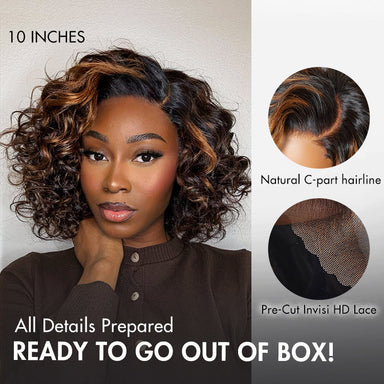 Halo Hair Style Hair Mature Bouncy Curl Left C Part Glueless Minimalist HD Lace Wig Pre-Cut Lace