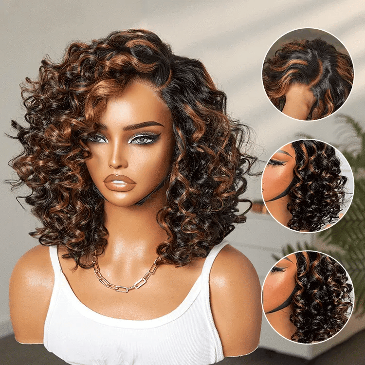 Halo Hair Style Hair Mature Bouncy Curl Left C Part Glueless Minimalist HD Lace Wig Pre-Cut Lace