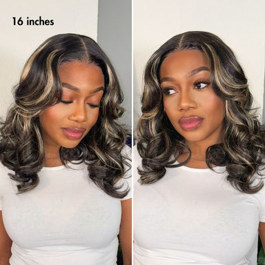 Curtain Bangs Blonde Highlight Loose Wave Glueless 5x5 Closure Pre-Cut Lace Wig All Head Sizes Fit Cap  - US Only