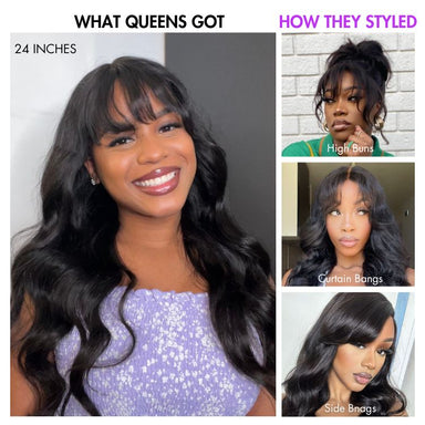Weekly Special | Halo Hair Style All-Day Comfort Wig Loose Body Wave Glueless 7x6 Closure HD Lace Human Hair Wig with Bangs Pre-Cut Lace