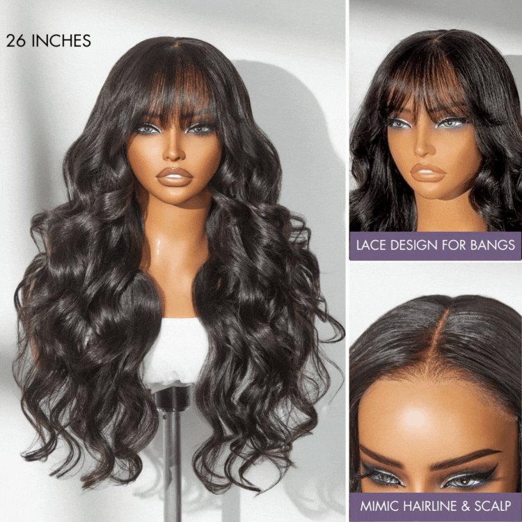 Weekly Special | Halo Hair Style All-Day Comfort Wig Loose Body Wave Glueless 7x6 Closure HD Lace Human Hair Wig with Bangs Pre-Cut Lace