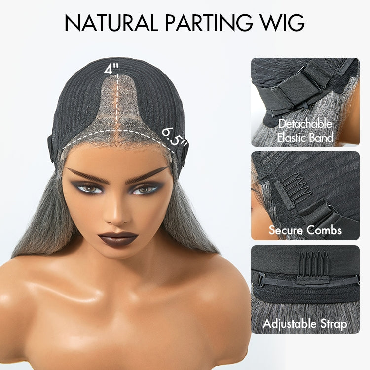 Halo Hair Style Hair 180% Density Salt and Pepper Straight Glueless Minimalist HD Lace T Part Grey Wig Pre-Cut Lace