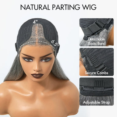 Halo Hair Style Hair 180% Density Salt and Pepper Straight Glueless Minimalist HD Lace T Part Grey Wig Pre-Cut Lace