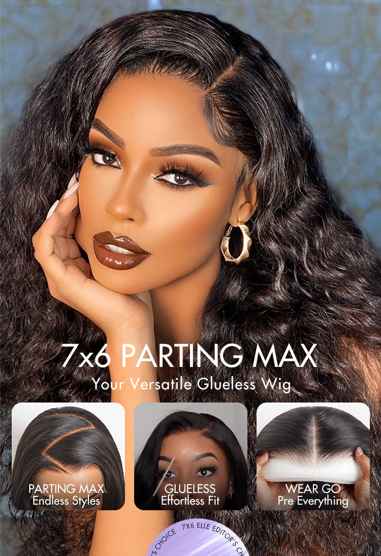Melted Hair PartingMax Glueless Wig Ombre Copper Brown Water Wave 7x6 Closure HD Lace Wig-06