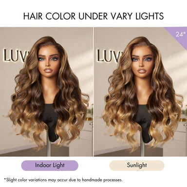 Halo Hair Style All-Day Comfort Wig 180% Density Sun-Kissed Blonde Ombre Highlight Loose Body Wave Glueless 7x6 Closure HD Lace Wig Pre-Cut Lace