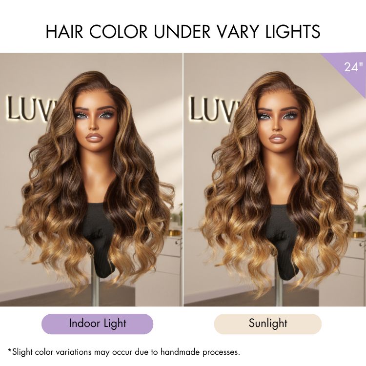 Halo Hair Style All-Day Comfort Wig 180% Density Sun-Kissed Blonde Ombre Highlight Loose Body Wave Glueless 7x6 Closure HD Lace Wig Pre-Cut Lace