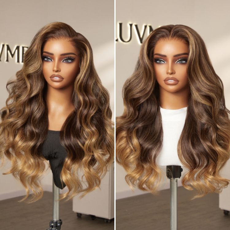 Halo Hair Style All-Day Comfort Wig 180% Density Sun-Kissed Blonde Ombre Highlight Loose Body Wave Glueless 7x6 Closure HD Lace Wig Pre-Cut Lace